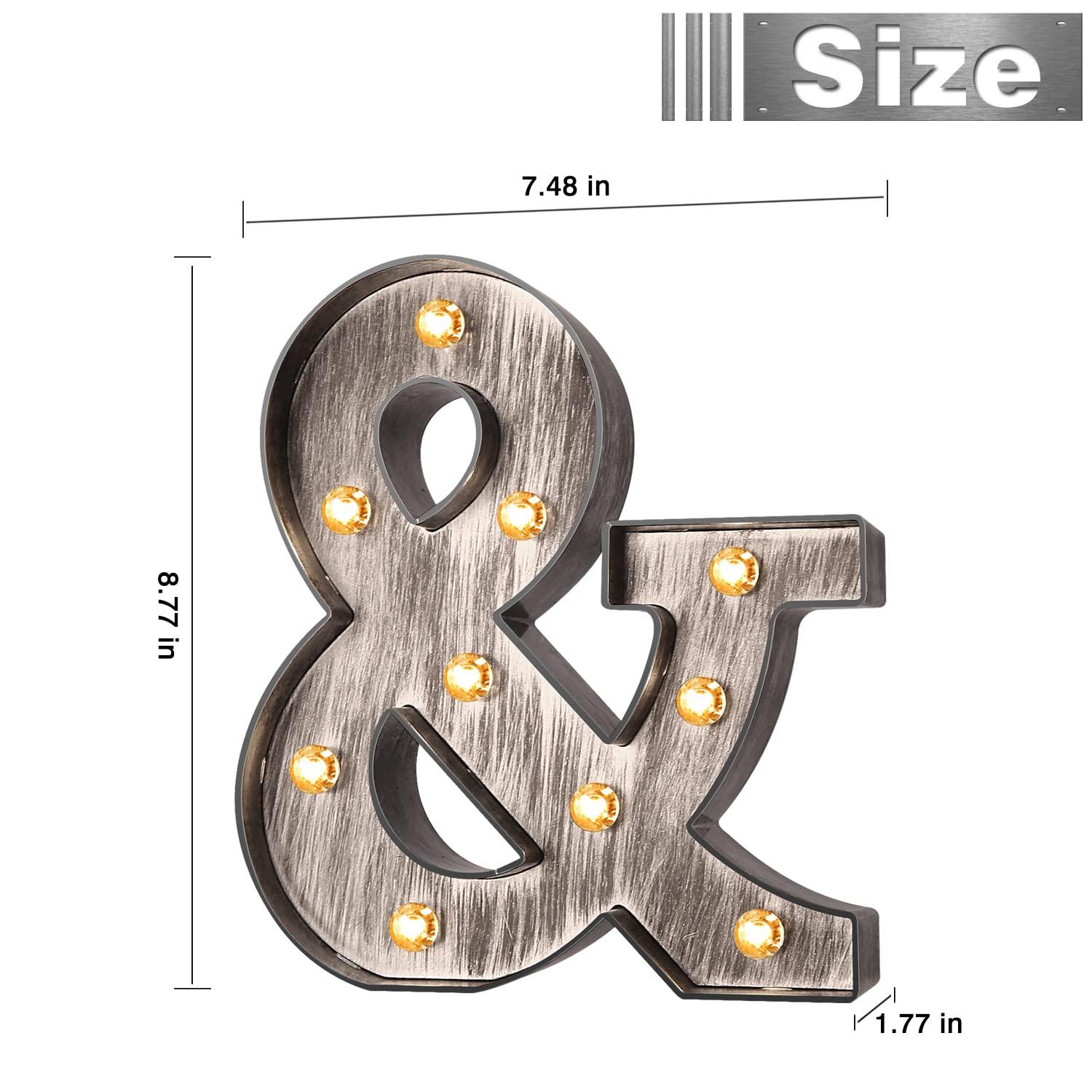 Brushed silver gray LED letters Lights Light Up letters Sign for Night Light Wedding/Birthday Party Battery Powered Christmas Lamp Home Bar Decoration -&