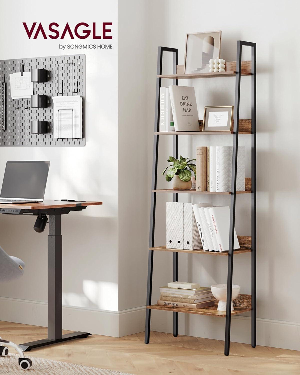 Camel Brown and Black 4-Tier Adjustable Ladder Bookshelf