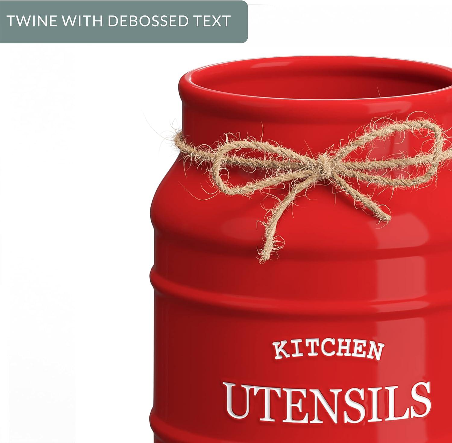 Anadea Ceramic Farmhouse Utensil Holder for Kitchen Counter, Large Rustic Utensil Crock