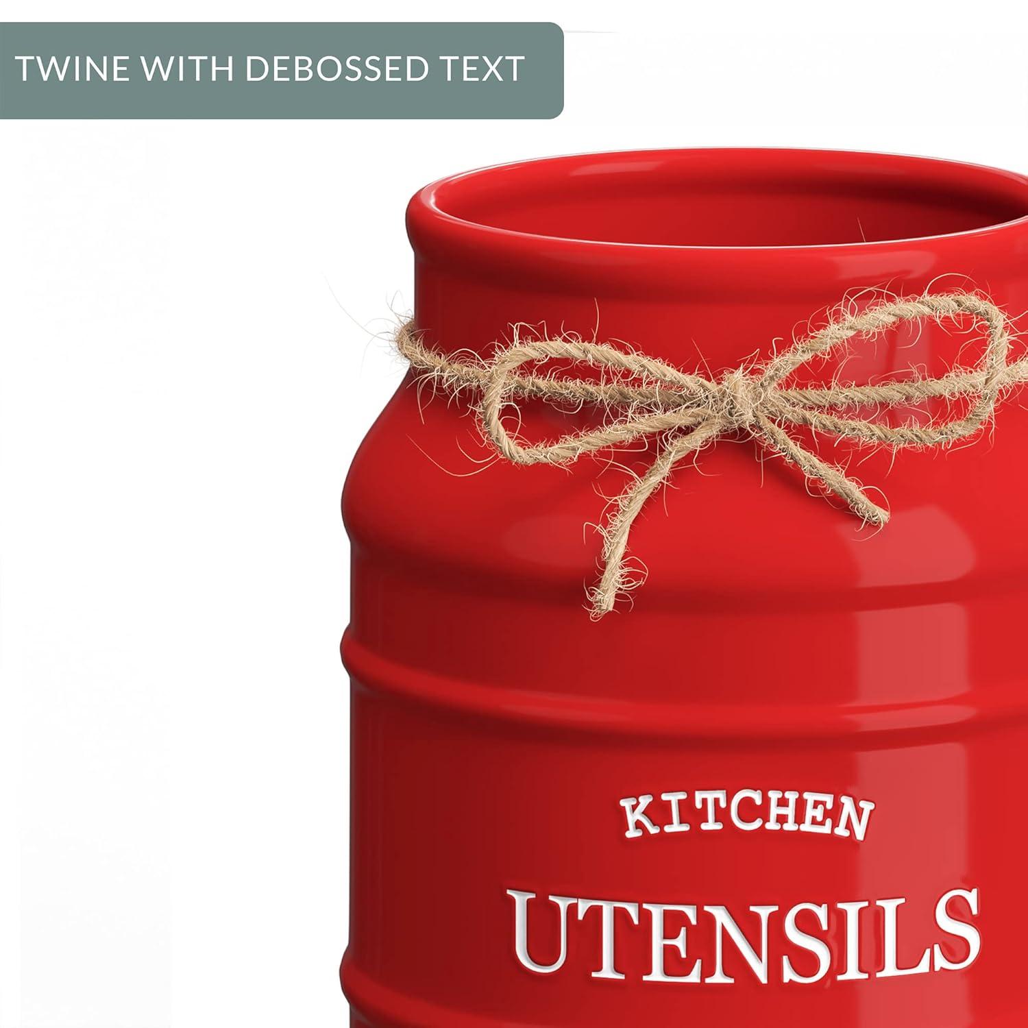 Anadea Ceramic Farmhouse Utensil Holder for Kitchen Counter, Large Rustic Utensil Crock