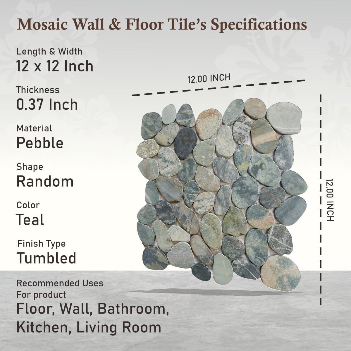 Hawaii 12" x 12" Natural Stone Pebbles Mosaic Wall & Floor Tile