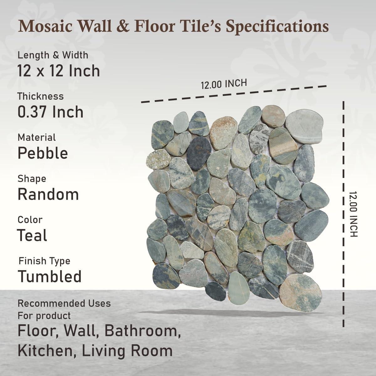 b.o.i Hawaii 12" x 12" Natural Stone Pebbles Mosaic Wall & Floor Tile