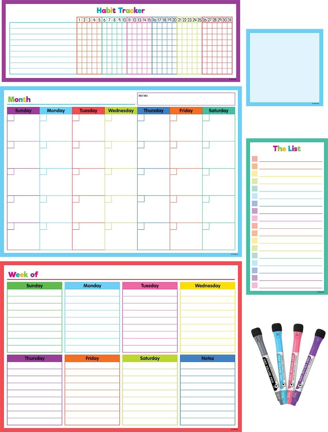 Colorful Magnetic Dry-Erase Weekly and Monthly Calendar Set