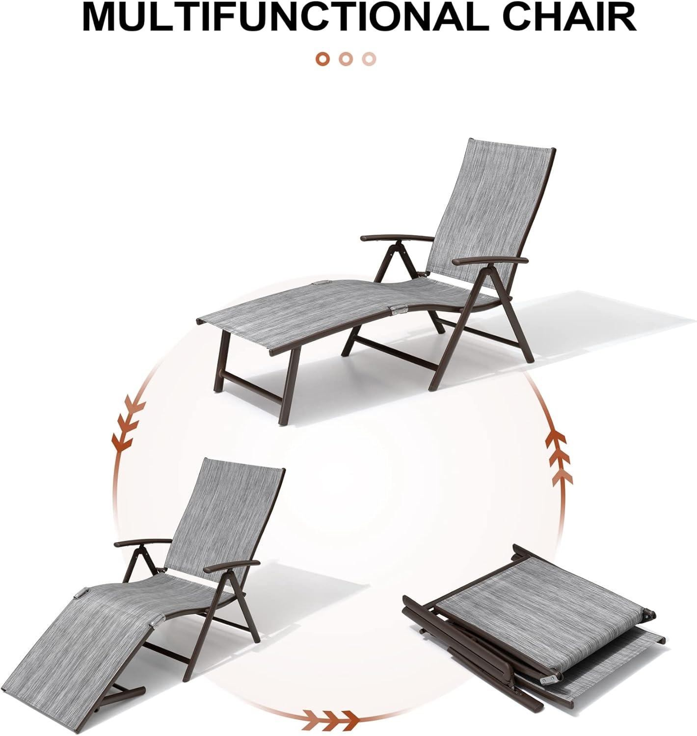 2pc Outdoor Aluminum Adjustable Chaise Lounges - Black/Gray - Crestlive Products: Foldable, Weather-Resistant, No Assembly Required