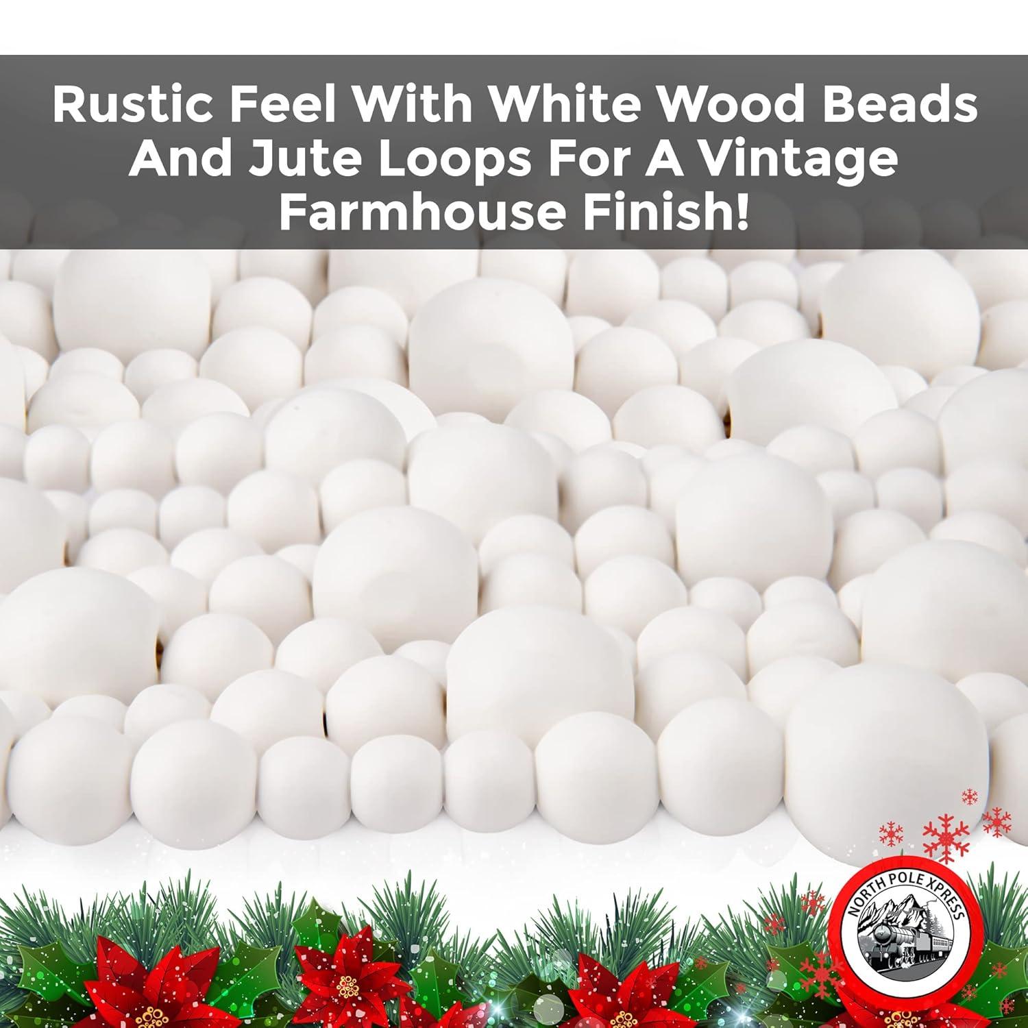 NorthPoleXpress 9 Foot White Wooden Christmas Tree Garland, Rustic Natural Country Farmhouse Vintage