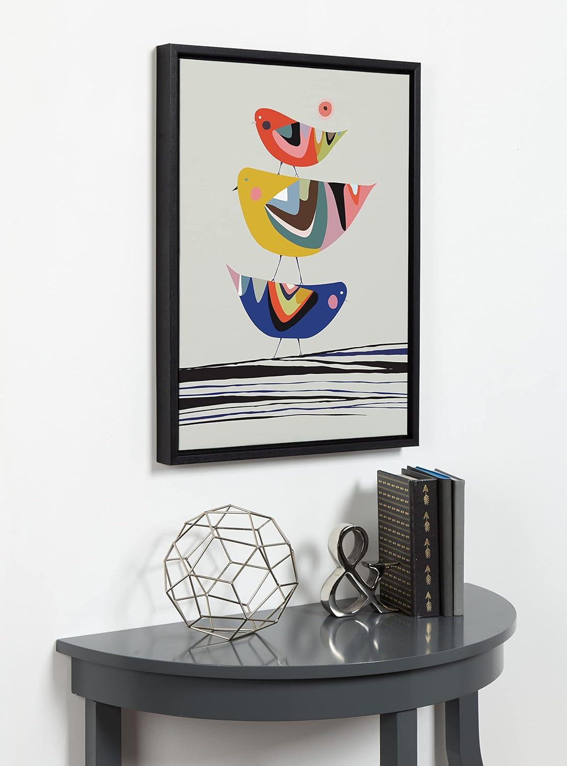 Kate and Laurel Sylvie The Family Tree Framed Canvas Wall Art by Rachel Lee of My Dream Wall, 18x24 Black, Colorful Animal Art for Wall