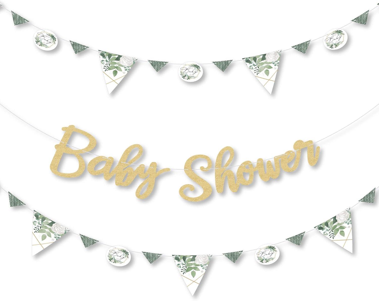 Big Dot of Happiness Boho Botanical Baby - Greenery Letter Decoration - 36 Banner Cutouts and No-Mess Real Gold Glitter Welcome Baby Banner Letters
