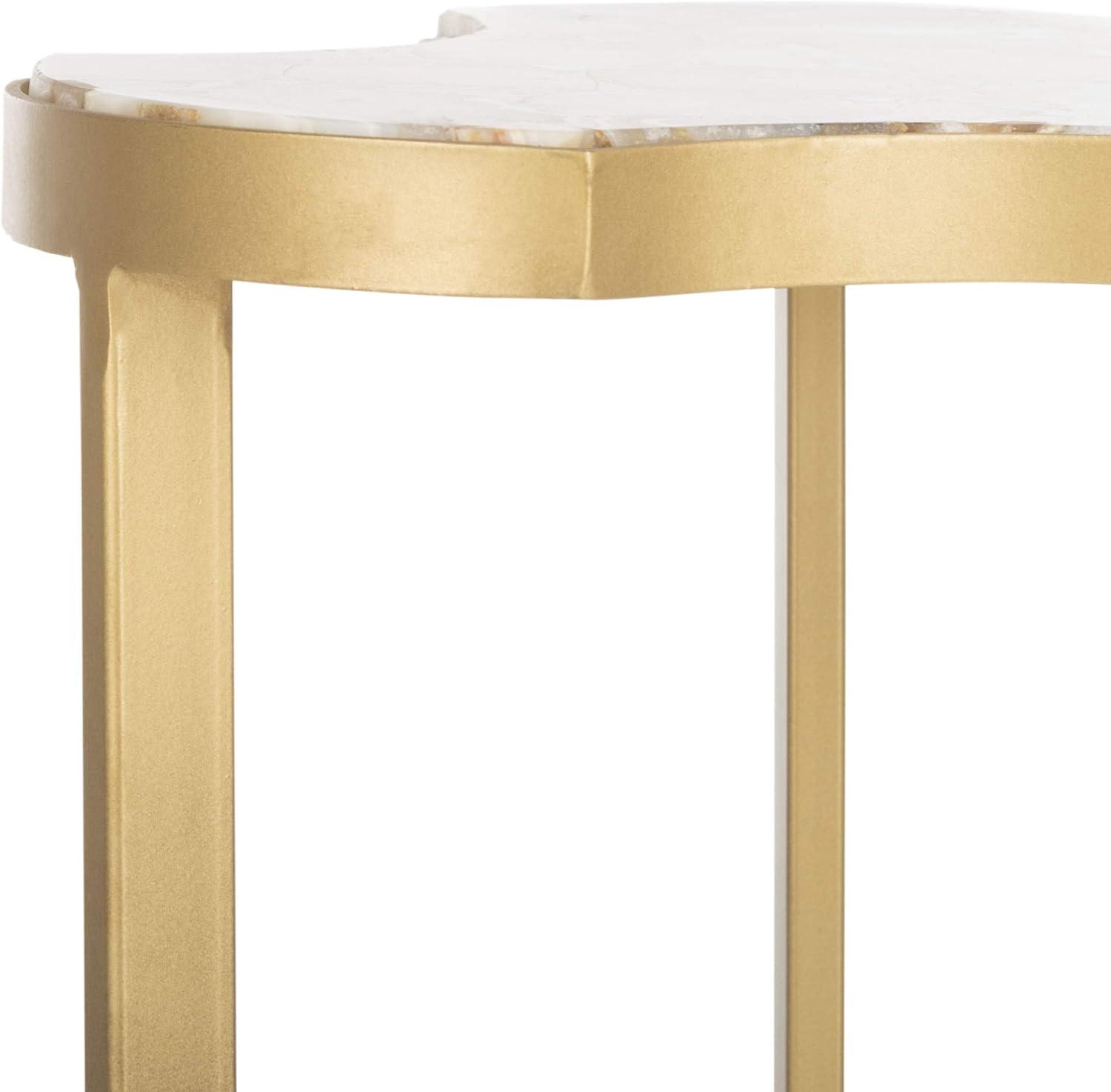 Suki White and Gold Triangular Metal Accent Table