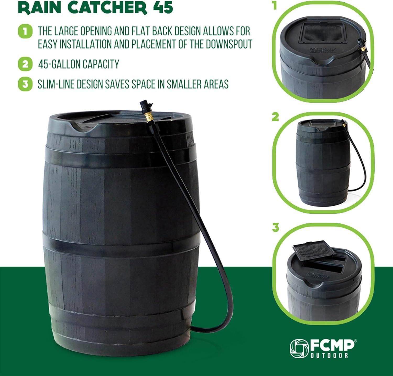 FCMP Outdoor FCMP Outdoor 45 Gallon Outdoor Rain Water Catcher Barrel Container, Black