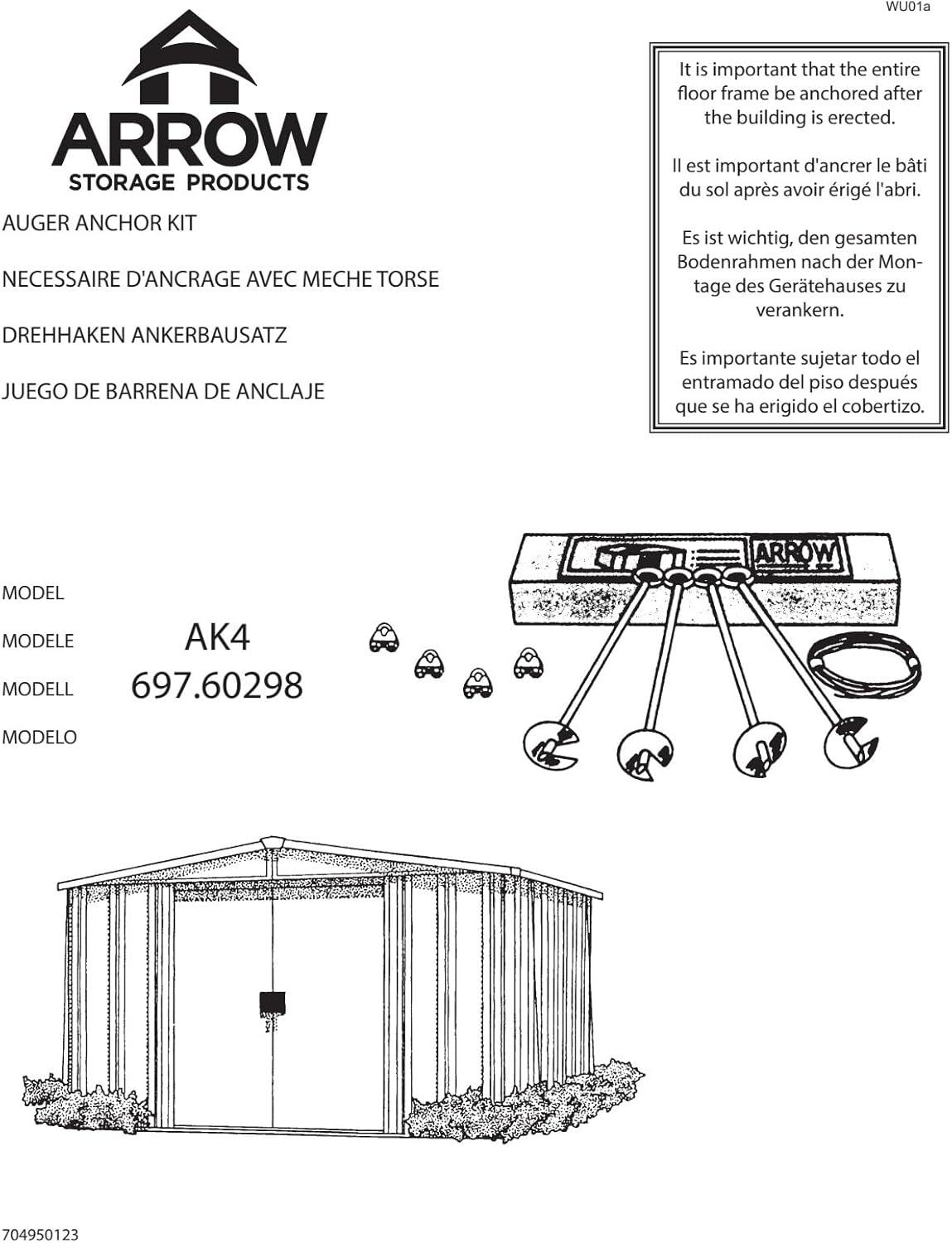 ShelterLogic Arrow AK4 Earth Anchor Auger & Cable Kit for Storage Sheds