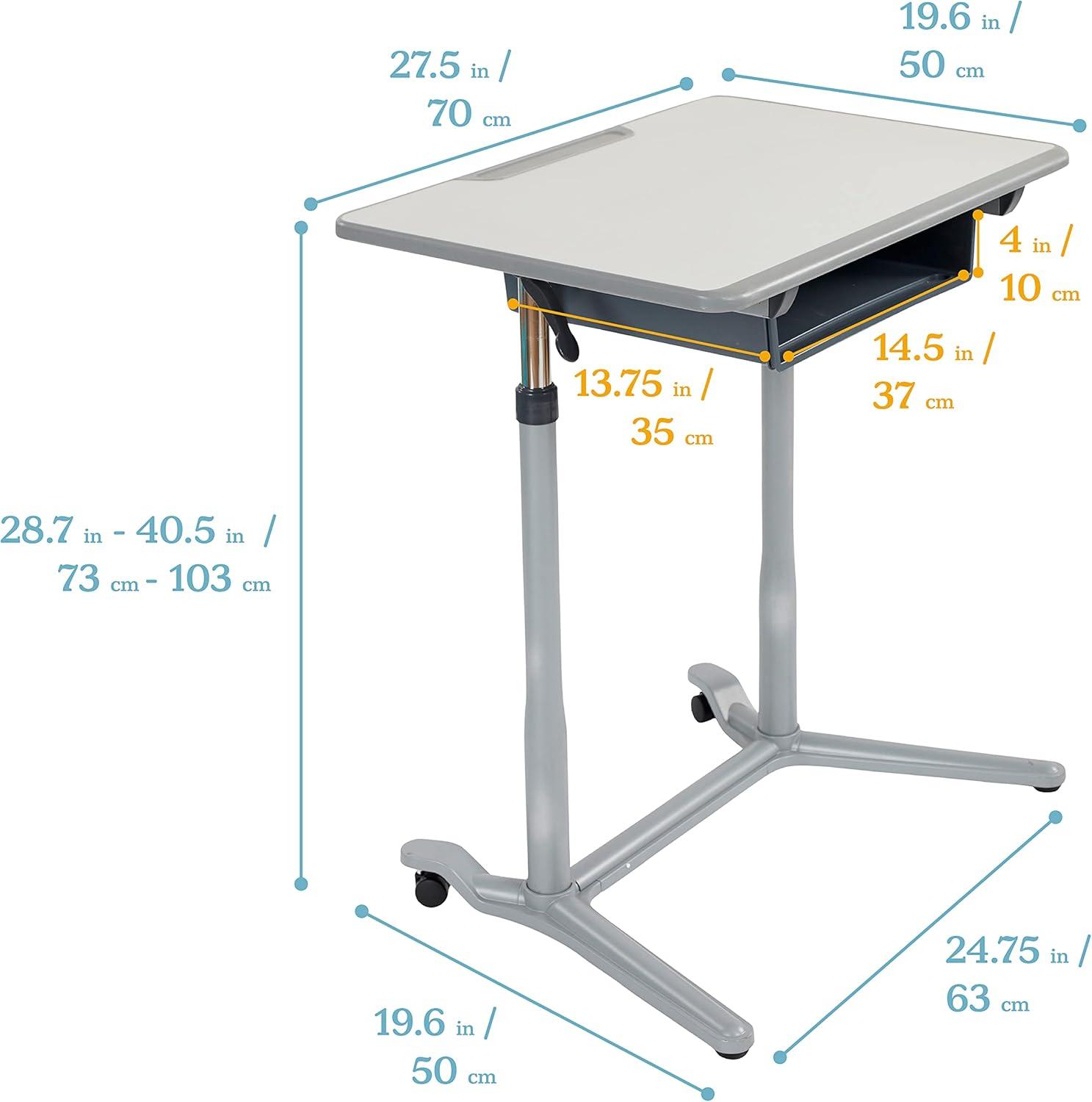 Adjustable Gray Sit-Stand Mobile Desk with Storage