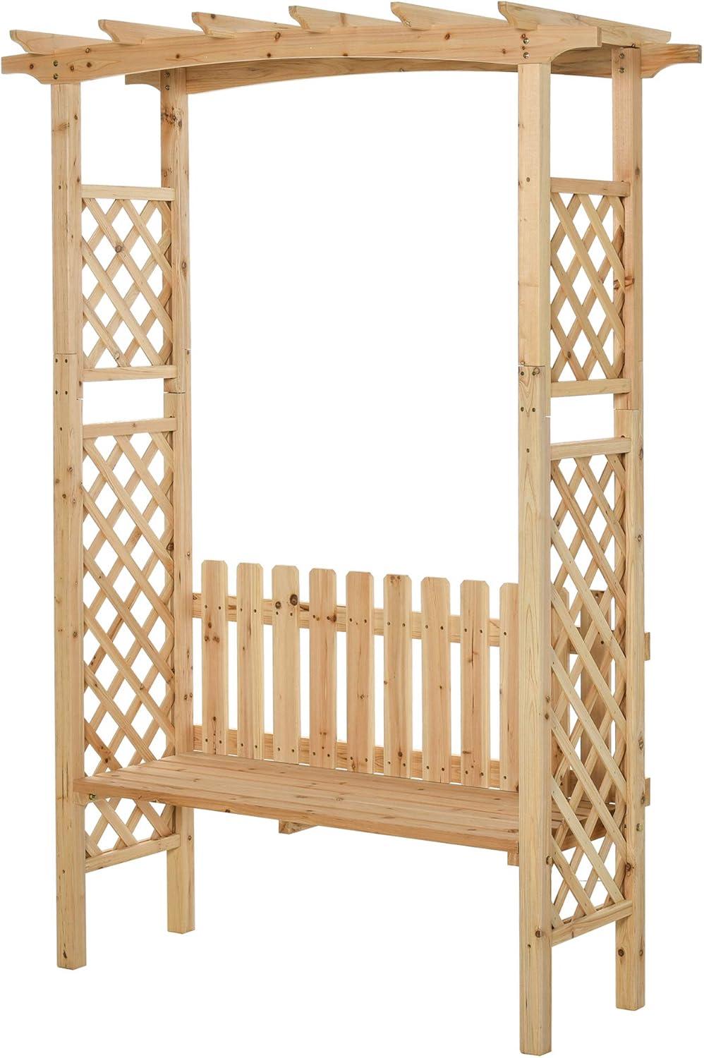 Outsunny Wooden Trellis Arbor Arch for Climbing Plants with Garden Bench, Grow Grapes & Vines, Patio Decor & 2-Person Seating, Natural