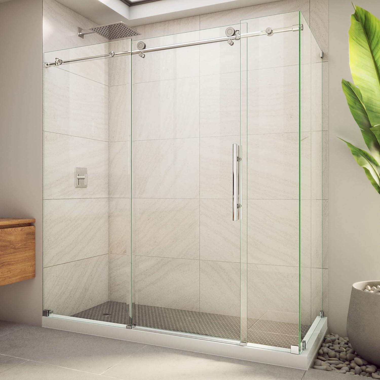 72.38" W x 34.5" D x 76" H Frameless Rectangle Sliding Shower Enclosure