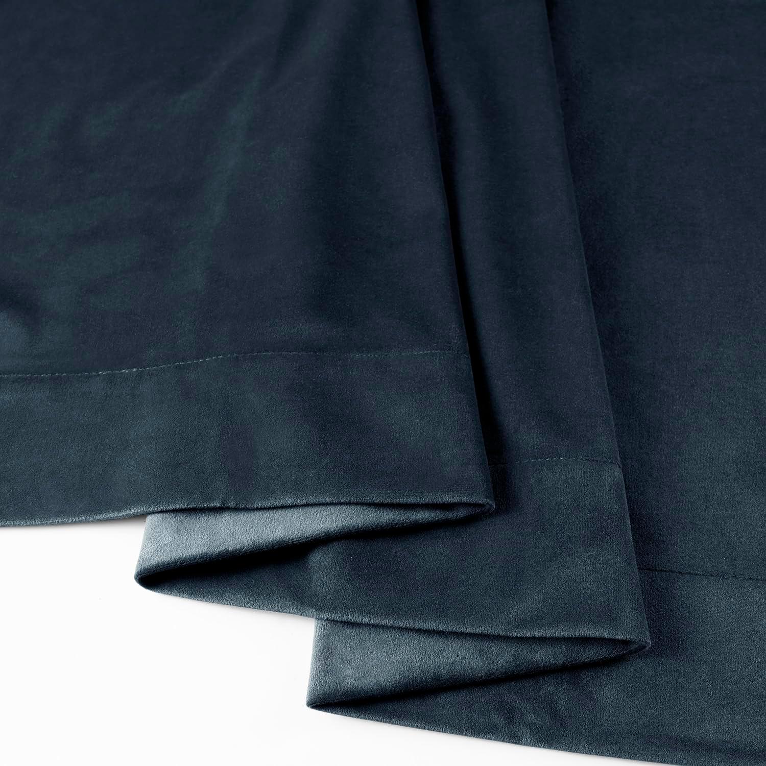 Half Price Drapes Signature Midnight Blue French Pleat Velvet Blackout Curtains(1 Panel), 50WX 96L