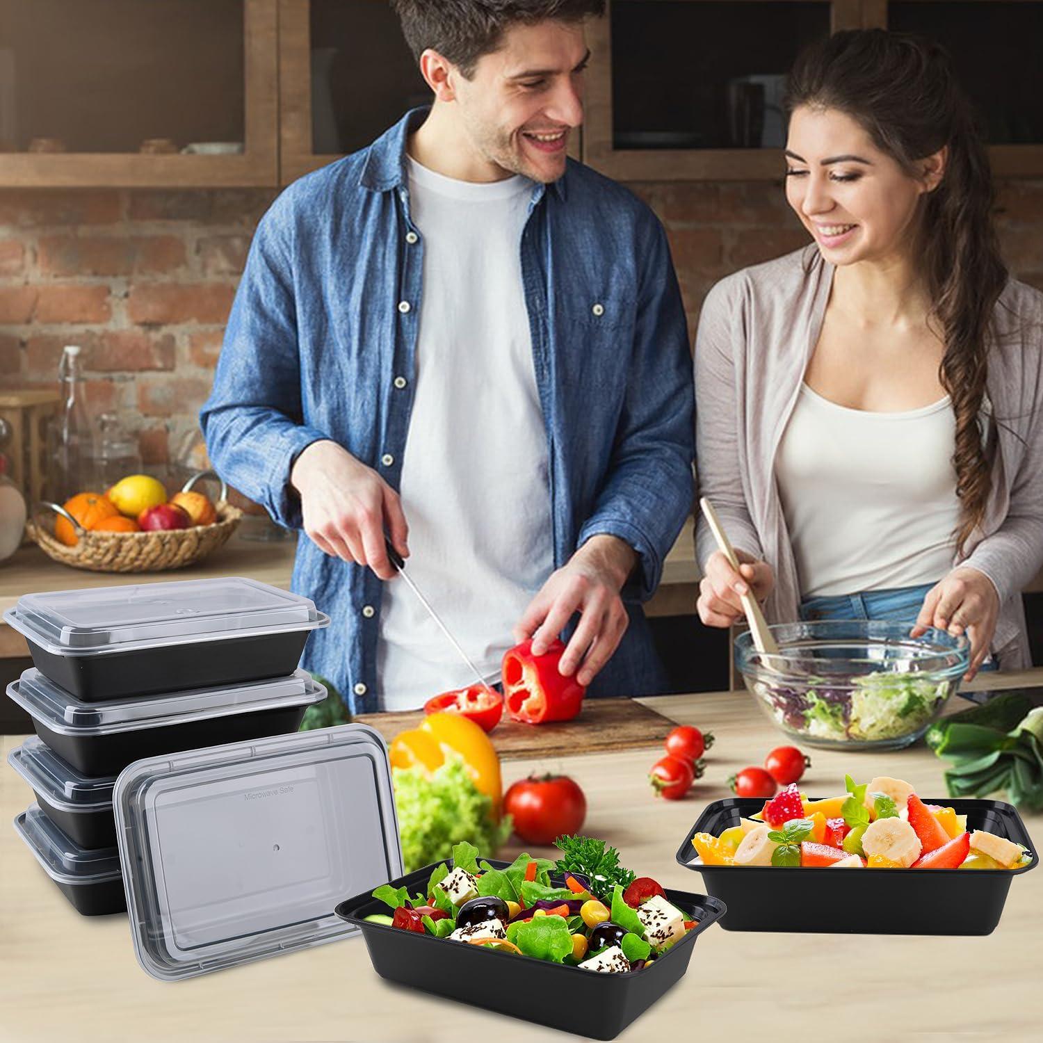 Diska NuLife 32oz Rectangular Food Container 50 Set | Black PP Polypropylene Containers With Lids For Storage | Microwave & Freezer Safe | Eco-Friendly, BPA-Free