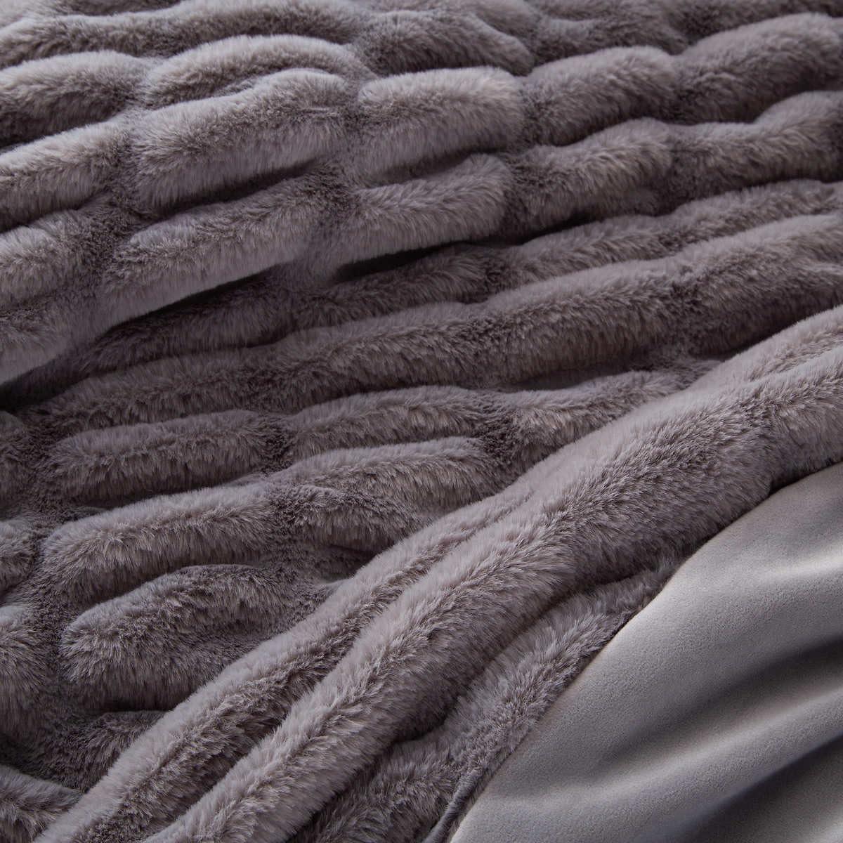 Gray Faux Fur Reversible Throw Blanket, 60" x 70"