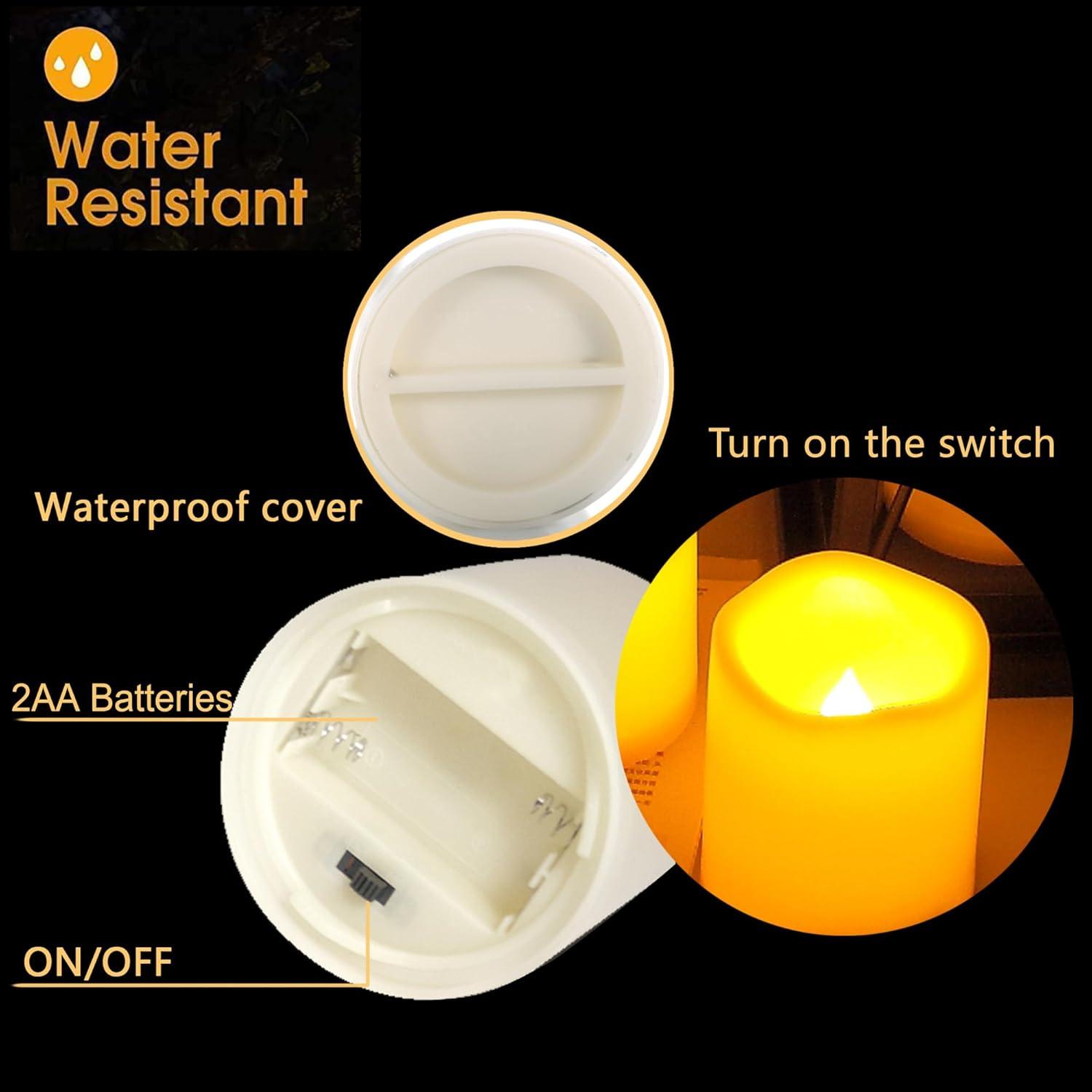 Outdoor Waterproof Flameless LED Pillar Candles with Timer Long Lasting Indoor Battery Operated Electric Flickering Candle Lights for Halloween Christmas Home Wedding Party Décor Gift Choice 3-Pack