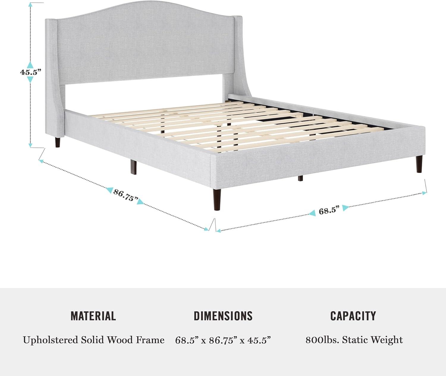 Martha Stewart Amelia Upholstered Platform Bed With Curved Headboard