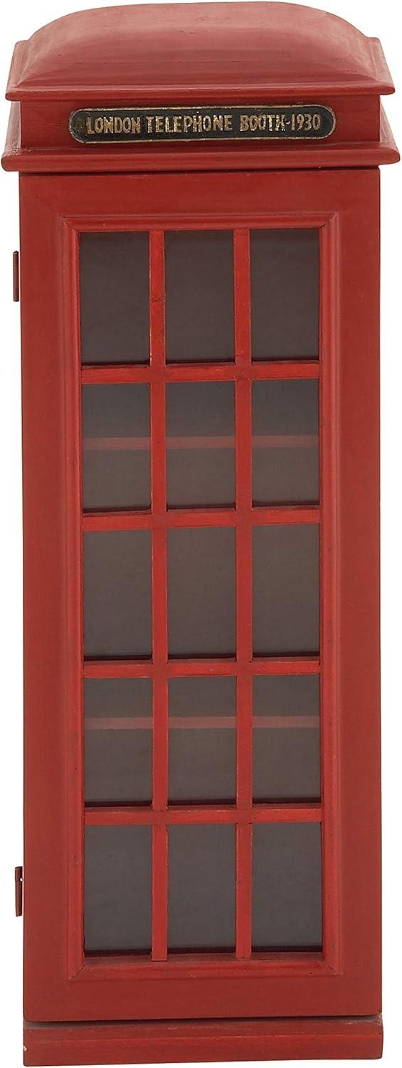 DecMode 11" x 30" Red Wooden London Telephone Booth 2 Shelf Storage Unit, 1-Piece