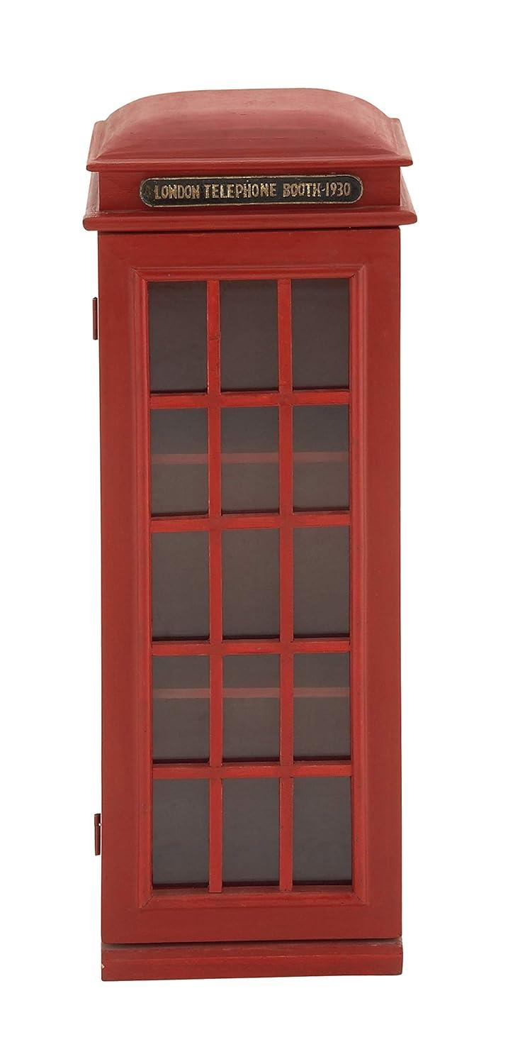 DecMode 11" x 30" Red Wooden London Telephone Booth 2 Shelf Storage Unit, 1-Piece