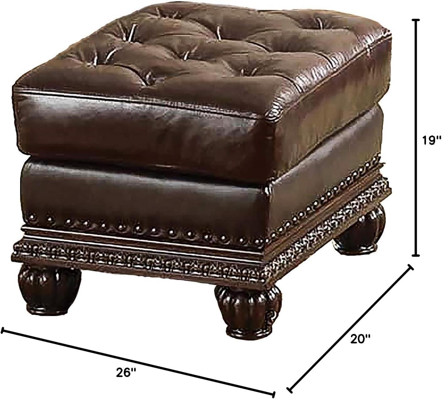 Faux Leather Upholstered Ottoman with Nail head Trim Detail Espresso Brown - Saltoro Sherpi