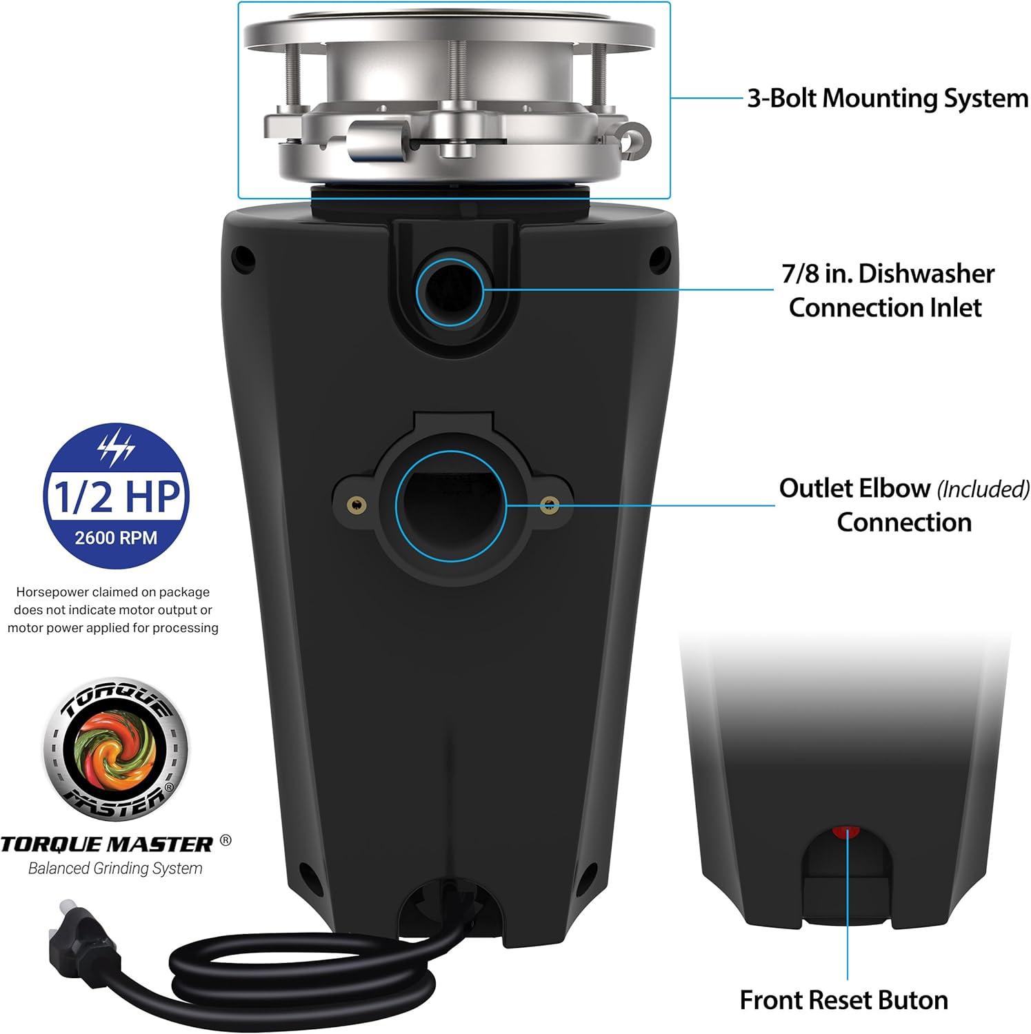 Titan TITAN 1/2 HP Compact Garbage Disposal, Continuous Feed