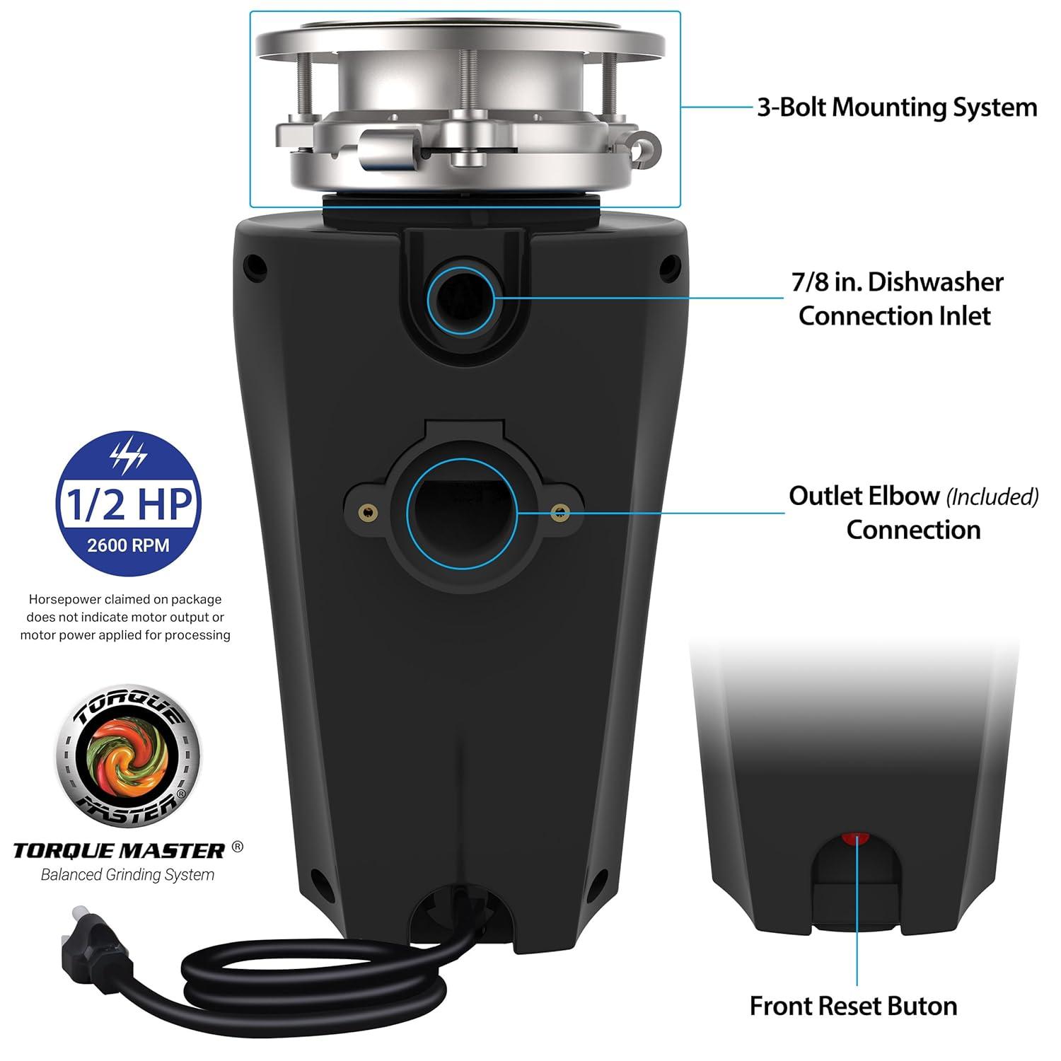 Titan TITAN 1/2 HP Compact Garbage Disposal, Continuous Feed