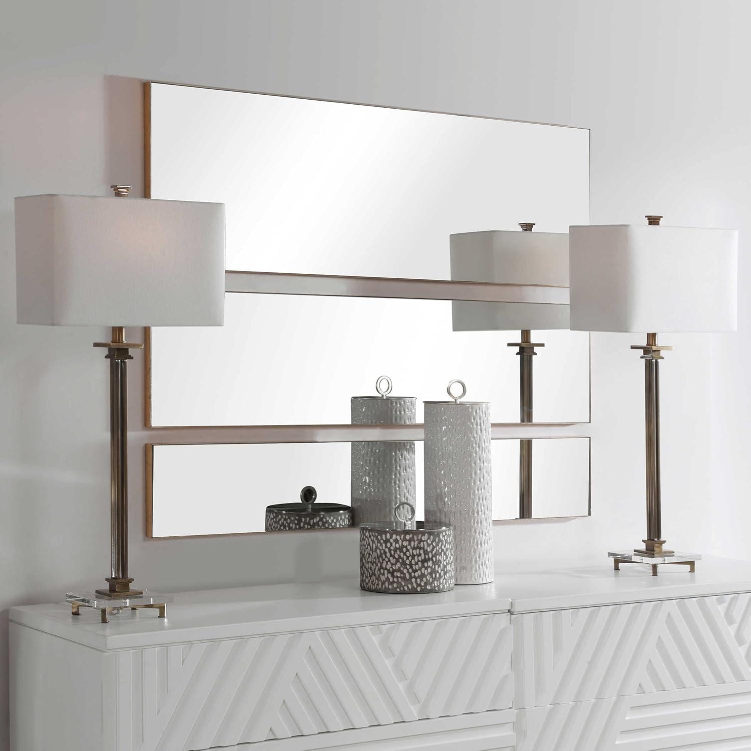 Uttermost Rectangular Vanity Decorative Wall Mirrors Set of 3 Modern Gold Leaf Metal Frame 16" Wide for Bathroom Bedroom Office