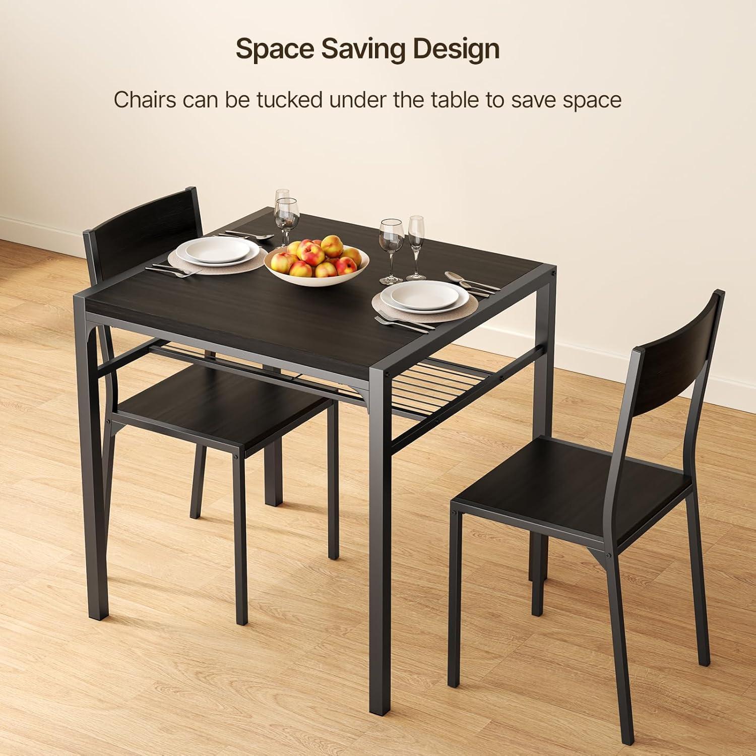 Gizoon 3 Piece Kitchen Table, Dining Table with 2 Chairs Set for Small Space Black