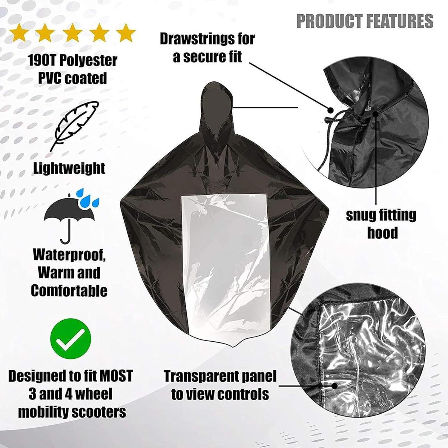 Mobility Scooter Rain Cover Waterproof Material Protect You and Your Scooter from Rain Snow Sleet and Sun