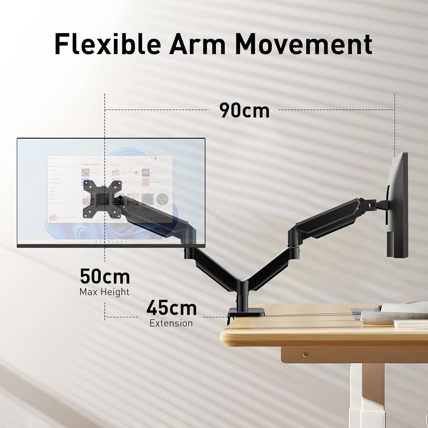 Dual Monitor Stand for Desk-Monitor Arms for 2 Monitors with C Clamp, Grommet Mounting Base for 13-32 Inch Computer Screens - Full Adjustable Monitor Mount Swivel Each Arm Holds 19.8lbs