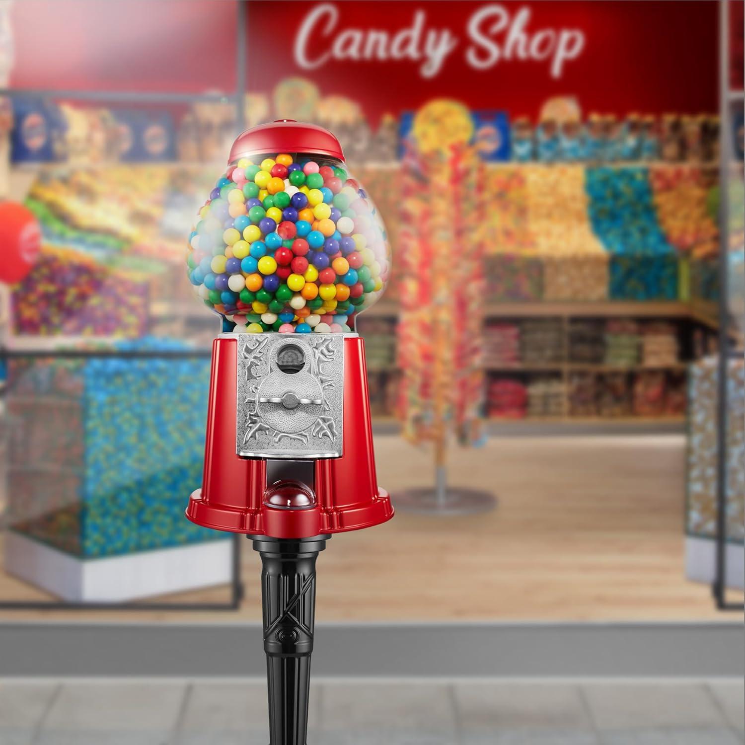 Olde Midway 15" Gumball Machine with Stand Coin Bank - Red, Vintage-Style Bubble Gum Candy Dispenser
