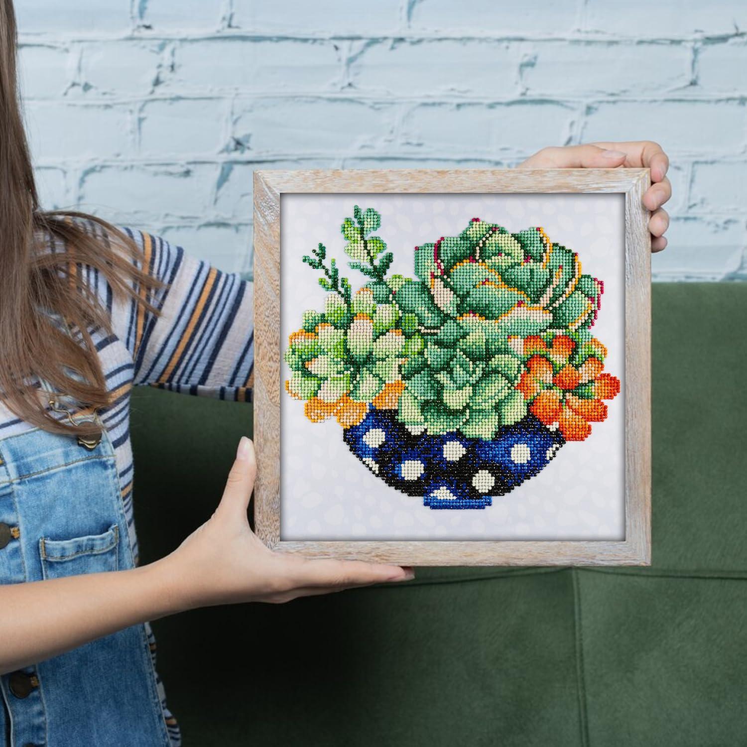 Diamond Art By Leisure Arts Succulent Bowl, 12"X12", Intermediate Diamond Painting Kits For Adults, Art For Adults, Kit, Painting