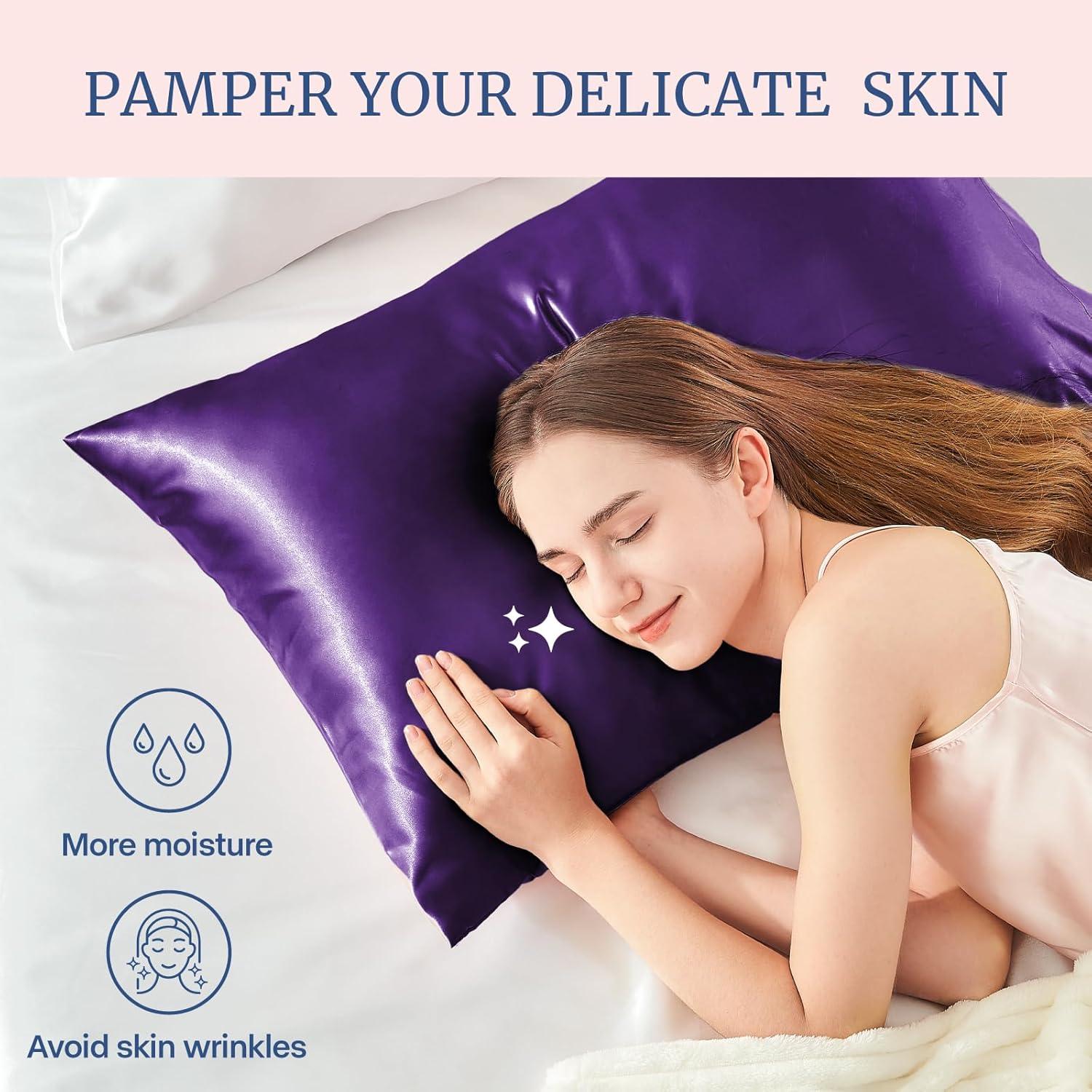 Tainini Clearance!!! Bedsure Satin Pillowcase for Hair and Skin - Silky Pillowcase 20x30 Inches - Set of 2 with Envelope Closure, Similar to Silk Pillow Cases, Gifts for Women Men(Purple）