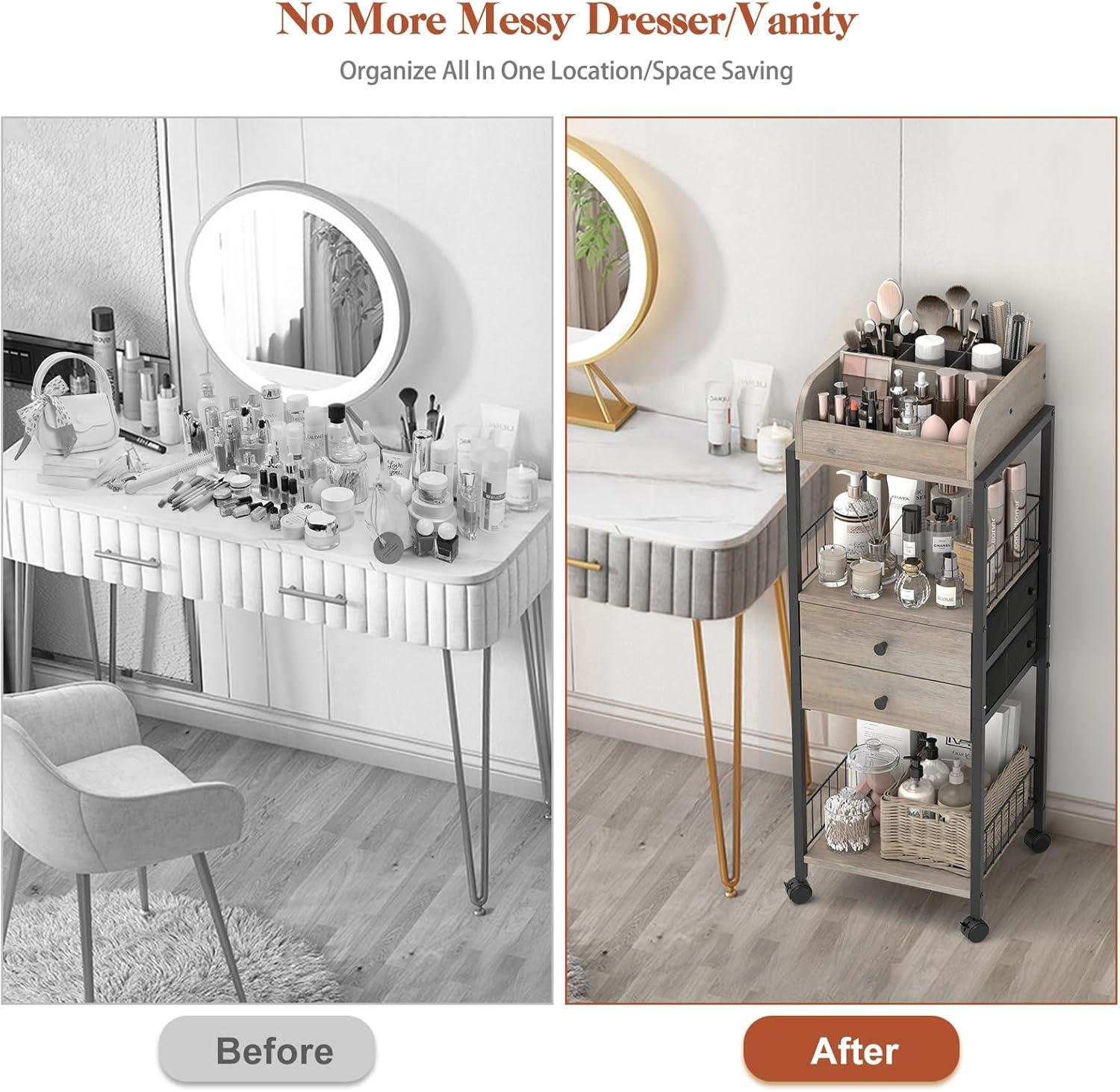 17 Stories Makeup Organizer, Floor Skincare Organizers Make Up Organizers And Storage With Drawers, Vanity Organizer Cosmetics Display Cases Holder For Skin Care Nail Polish Perfume