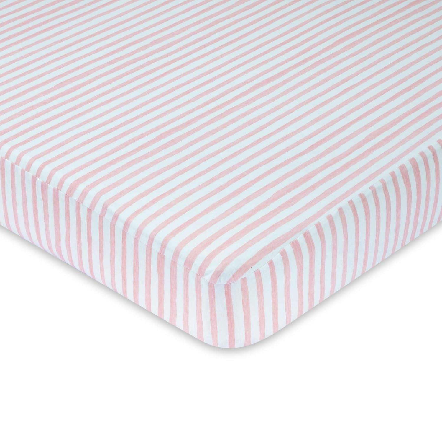 Ely's & Co. Baby Fitted Waterproof Crib Sheet  100% Combed Jersey Cotton  Mauve Pink Stripes & Splash 2 Pack