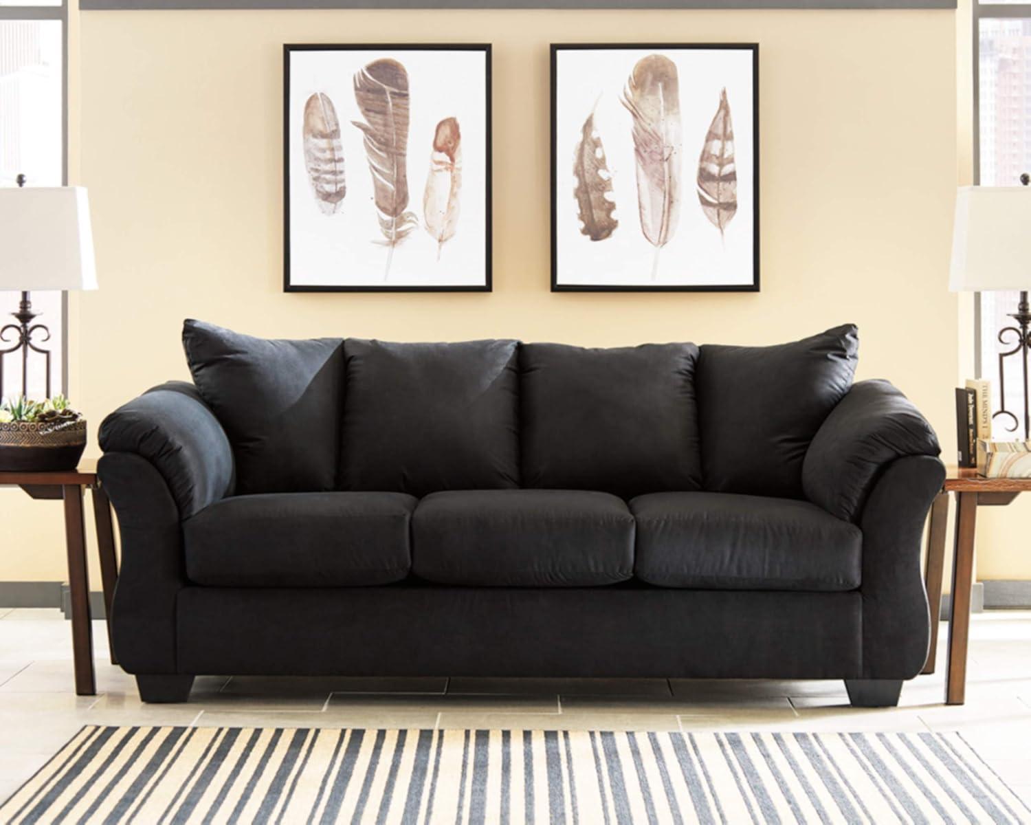 Darcy Black Contemporary Sofa with Pillow Top Armrests