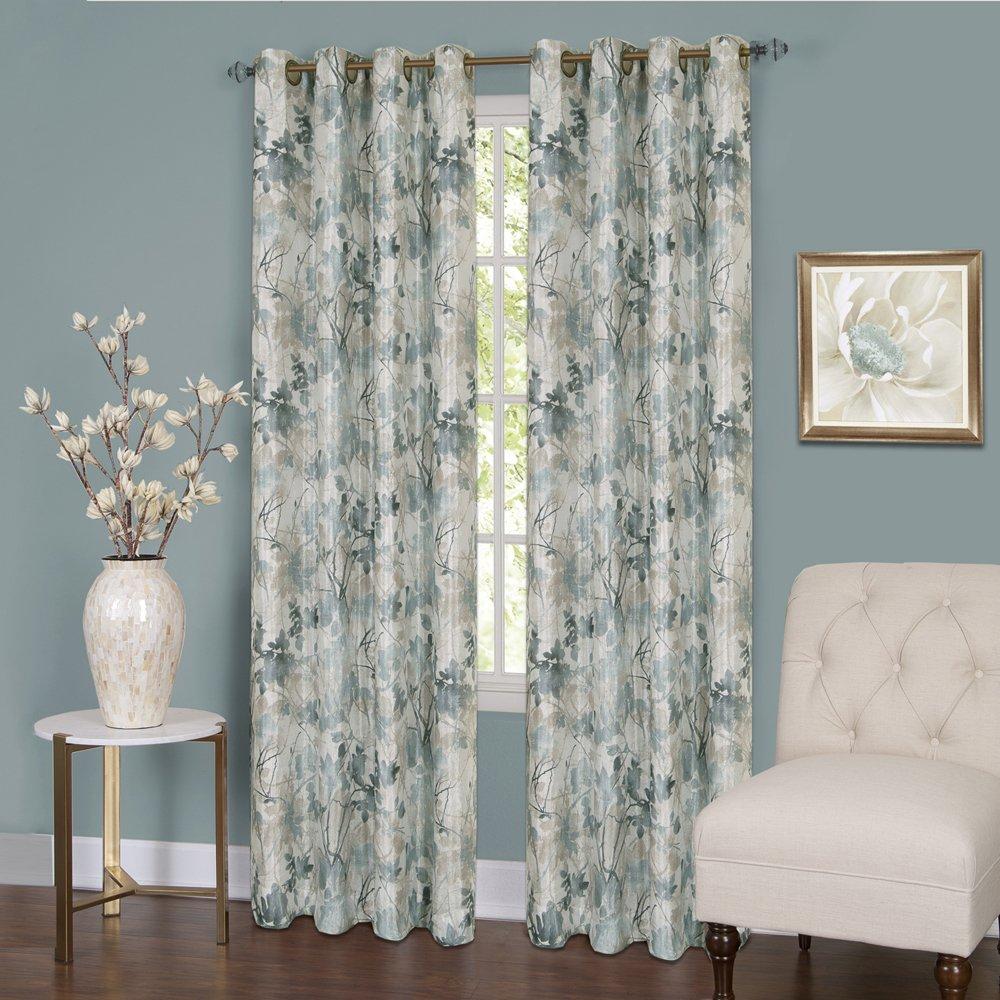 Kate Aurora Country Living 100% Thermal Lined Grommet Top Floral Room Darkening Curtains - 50 in. W x 63 in. L, Blue