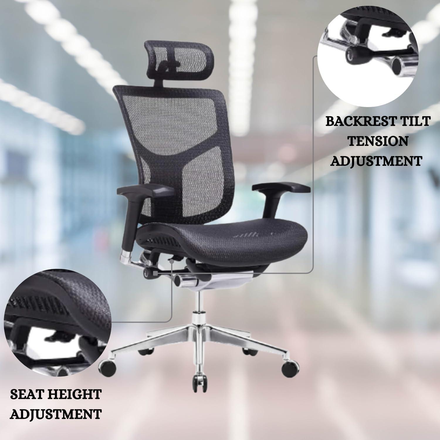 GM Seating Dreem XL Luxury Mesh Series Executive Hi Swivel Chair Chrome Base with Headrest, Black, Seat Slider