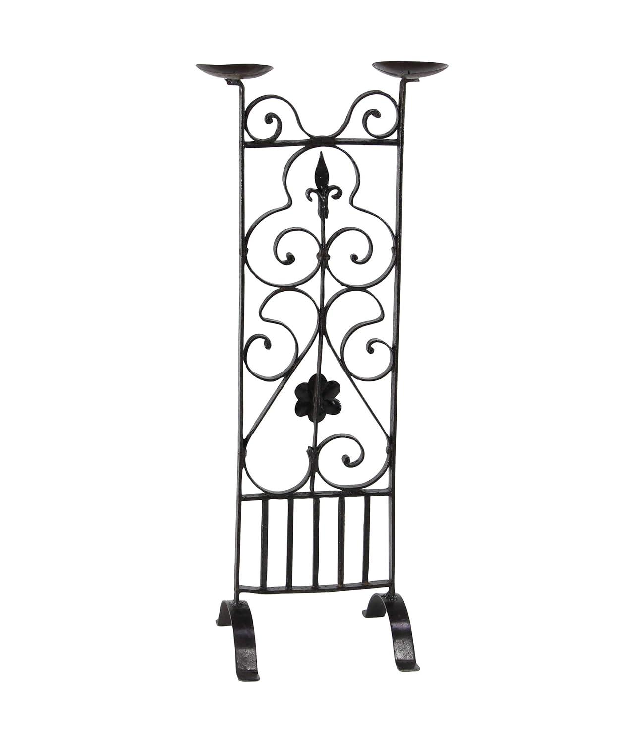 Decmode Traditional 32 X 13 Inch Black Iron Two-Light Candle Stand
