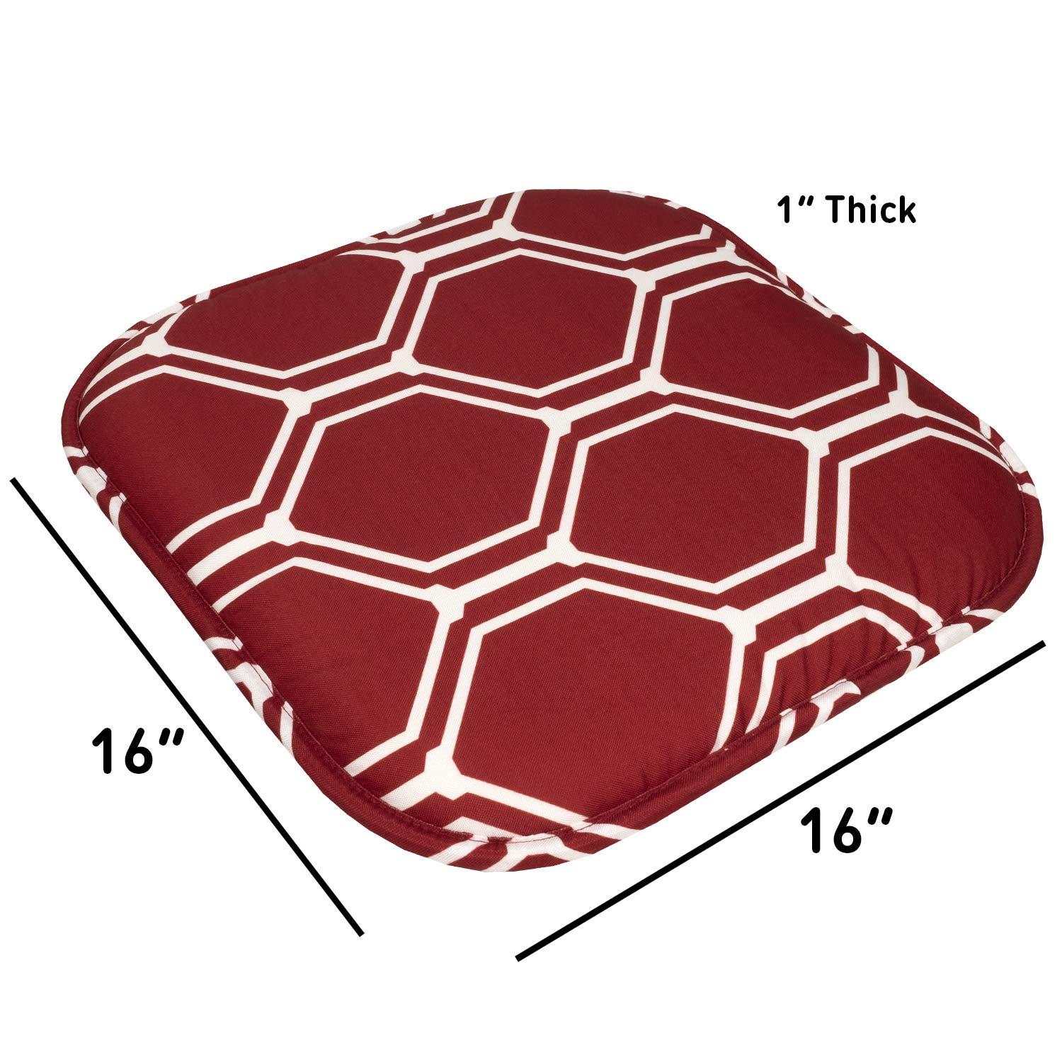 Mirage Wine and White Memory Foam Square Chair Pads, 16" x 16", 4 Pack