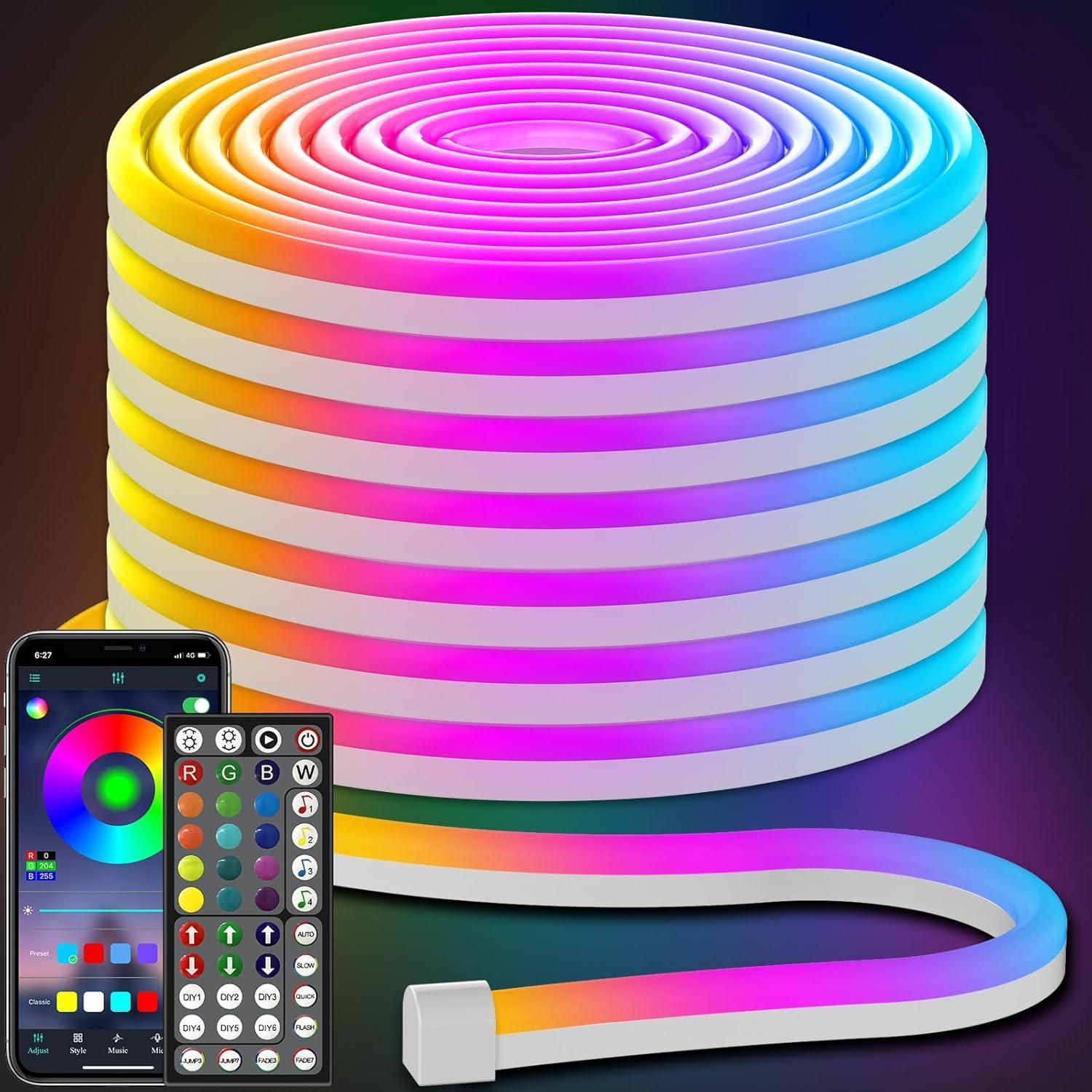 50ft RGB LED Neon Rope Lights with Remote Control