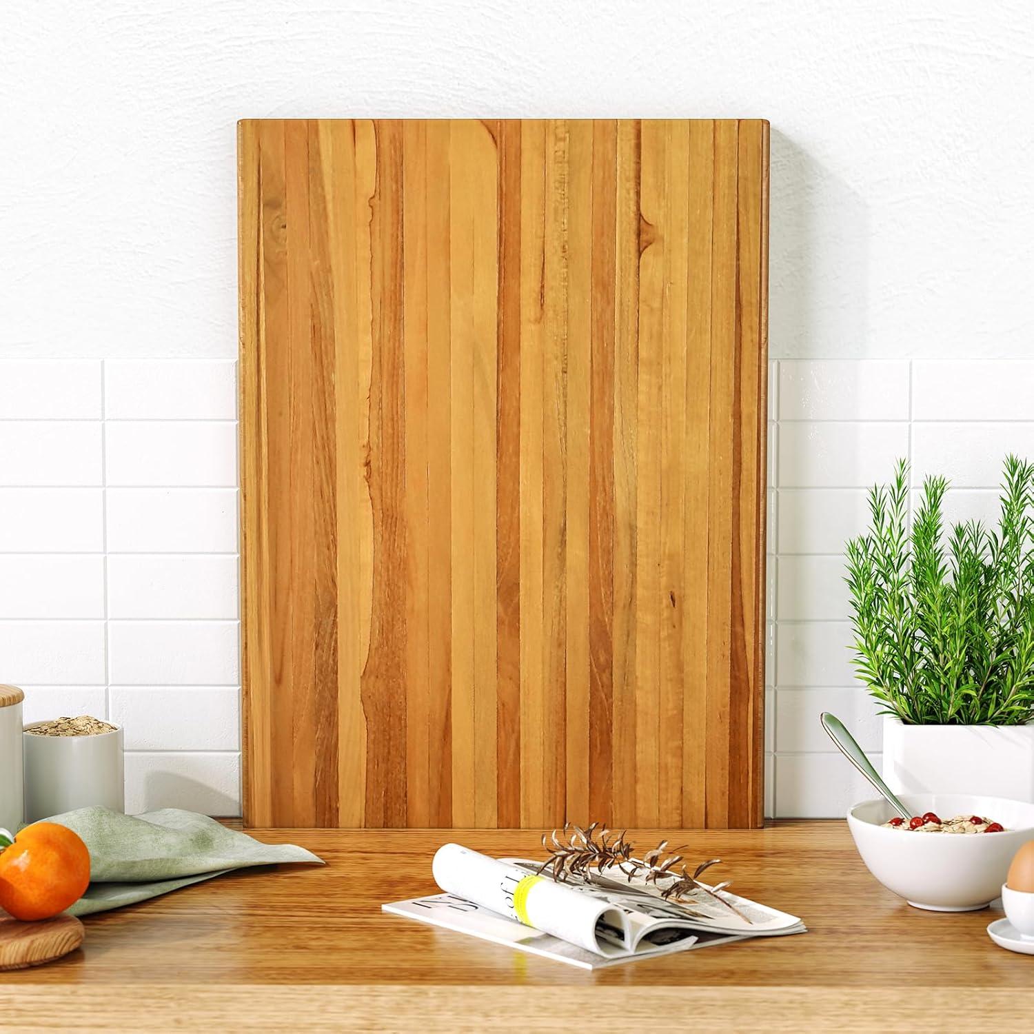 Costway Teak Wood Cutting Board Extra Large 24" Reversible Cutting Board with Handle