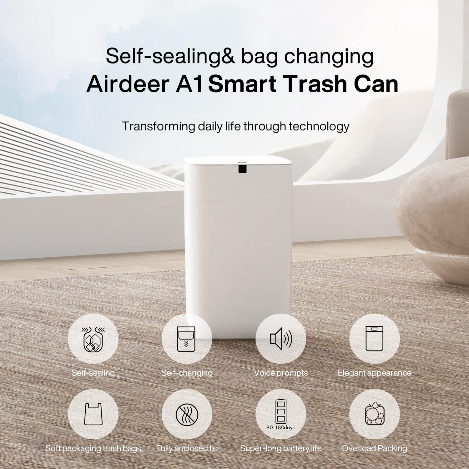 White Rectangular Touchless Plastic Smart Trash Can