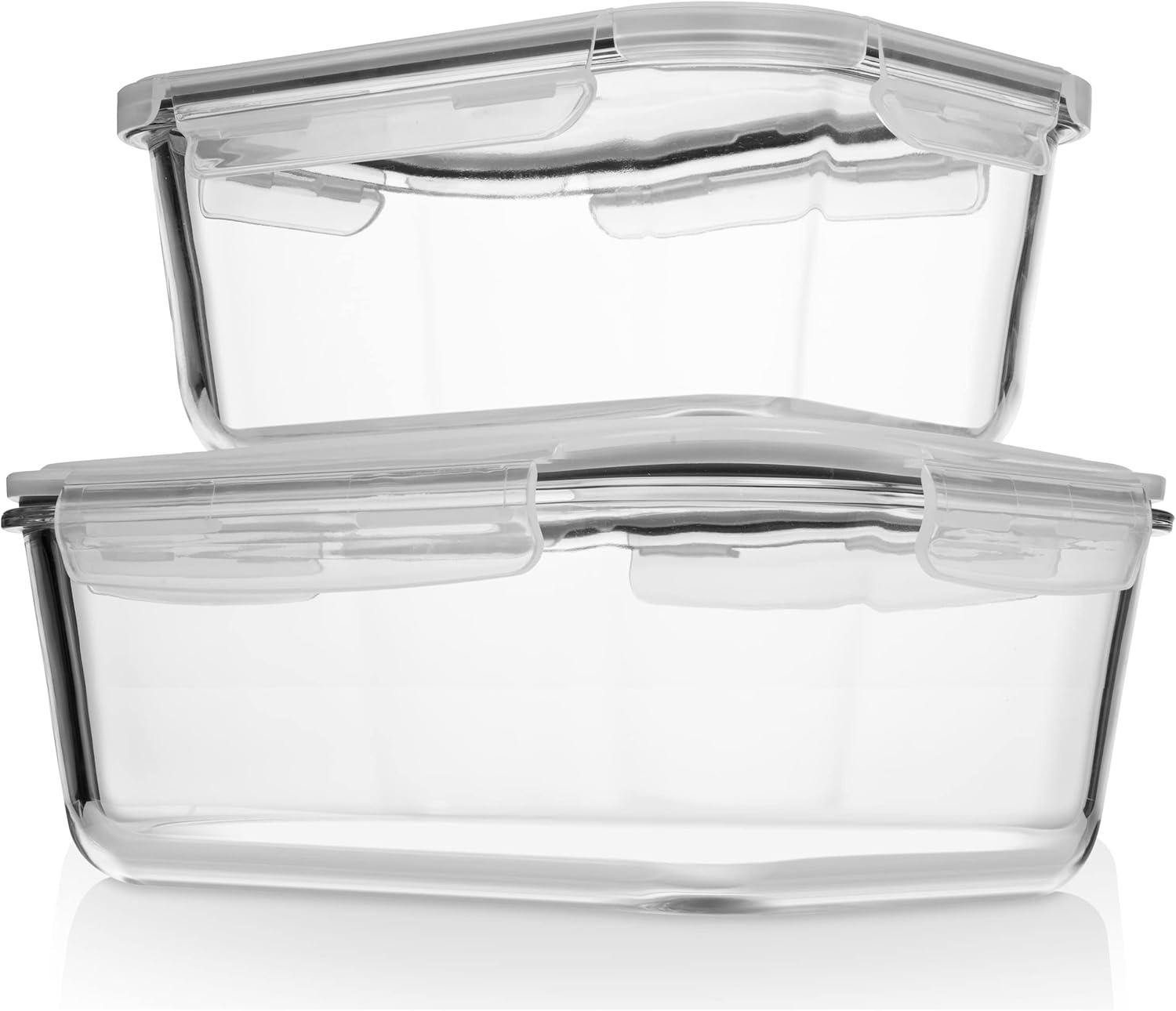 Large Glass Food Storage Containers 4 Pc (2700ML/ 91 Oz & 1520ML/ 51 Oz) Airtight Glass Storage Containers, Leak Proof BPA Free Food Storage Containers Glass (2 Lids 2 Containers) Oven to Freezer Safe