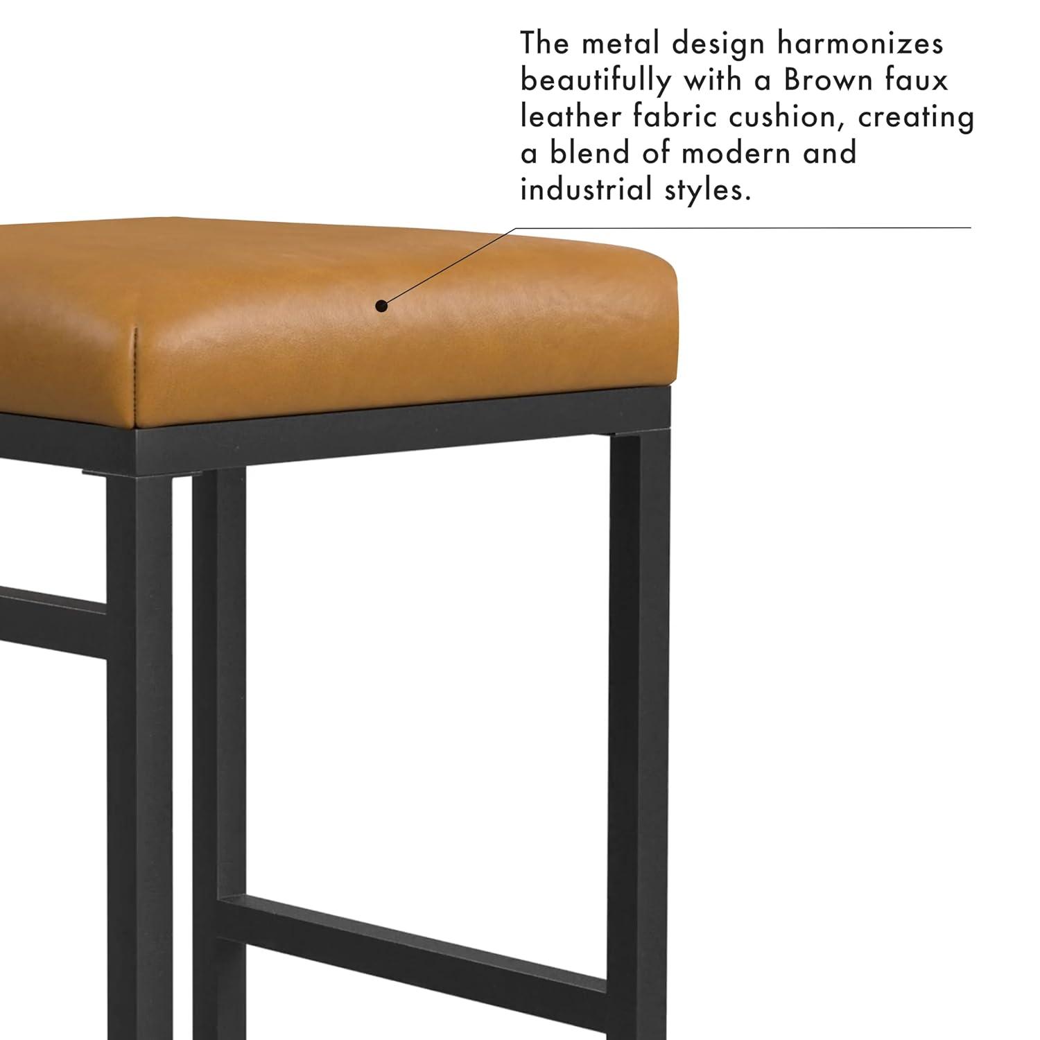 24" Open Back Metal Counter Height Barstool Faux Leather Carmel - HomePop: Kitchen Island Seating, Industrial Style