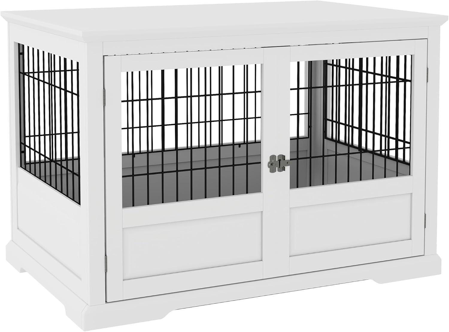 PawHut Dog Crate Furniture, 43" Dog Kennel End Table with 3 Doors, Removable Tray, for Extra Large Medium Small Dogs, Indoor Use, White