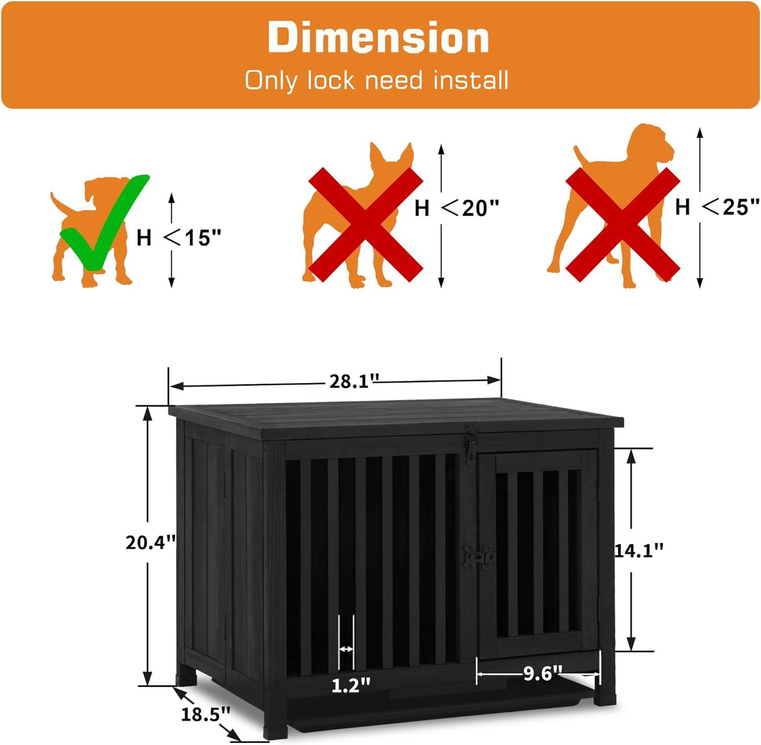 MCombo No Assembly Wood Dog Crate Furniture End Table 1256(Small,Grey)