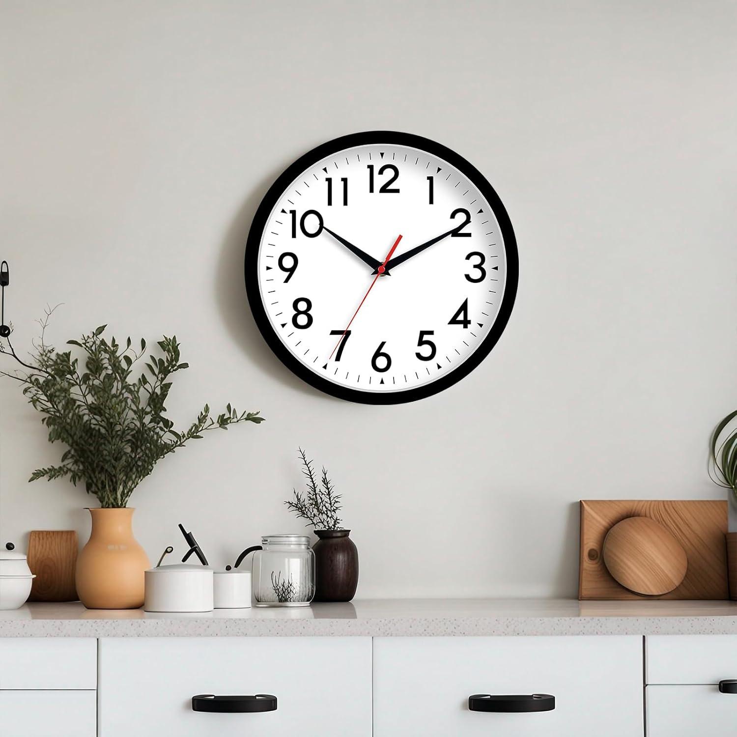 YEHOOM Wall Clock 10 Inch Silent Non-Ticking Modern Clocks Battery Operated - Analog Small Classic for Office, Home, Bathroom, Kitchen, Bedroom, School, Living Room(Black)