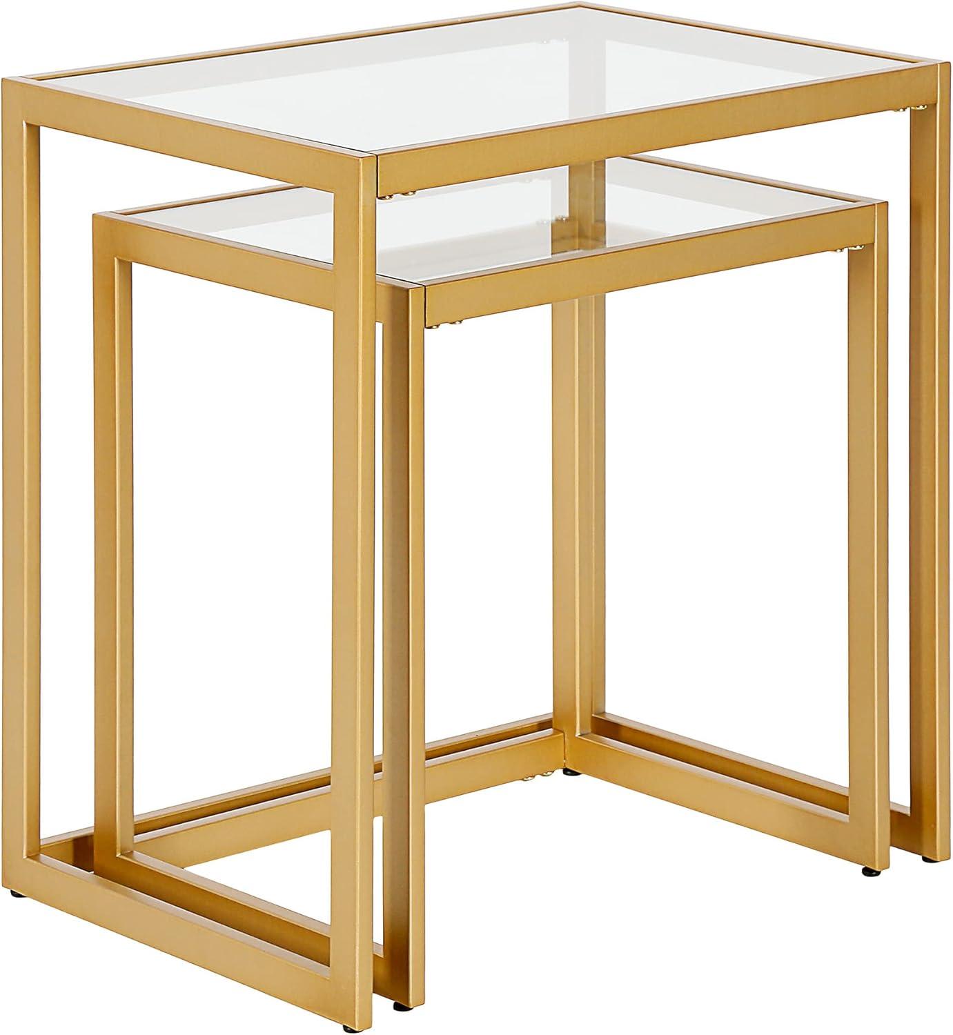 Evelyn&Zoe Rocco Rectangular Nested Side Table, Brass